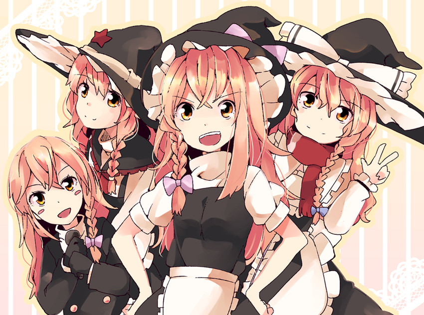 kirisame marisa, rei, uzuki, mars, and azusa (touhou and 1 more) drawn by aoi_kujira