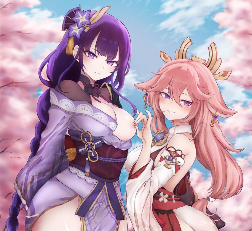 raiden shogun and yae miko (genshin impact) drawn by lee_mae_hyang