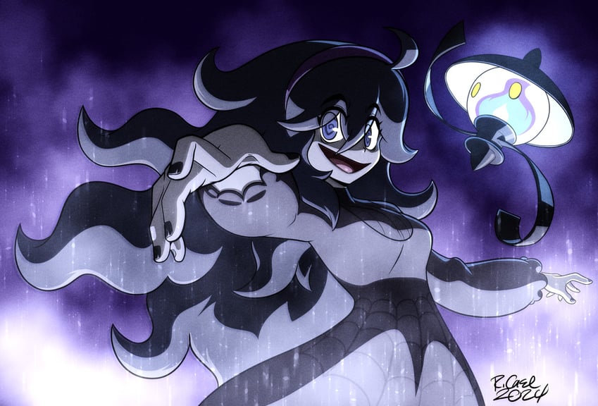 hex maniac and lampent (pokemon and 1 more) drawn by robert_j_case