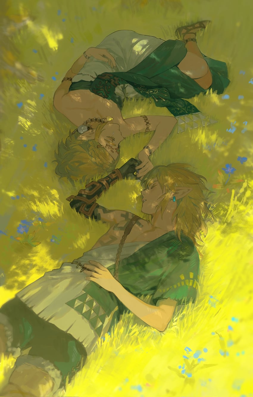 link and princess zelda (the legend of zelda and 1 more) drawn by quxiaochong