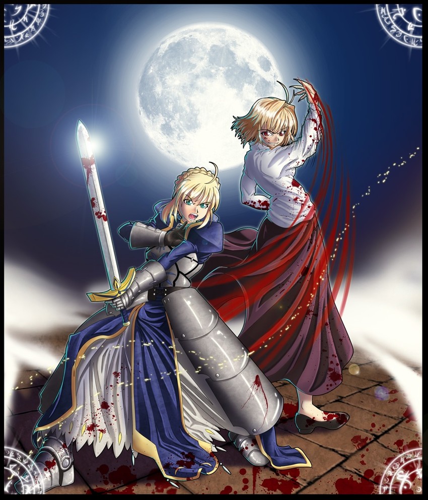 artoria pendragon, saber, and arcueid brunestud (fate and 3 more) drawn by gammatelier