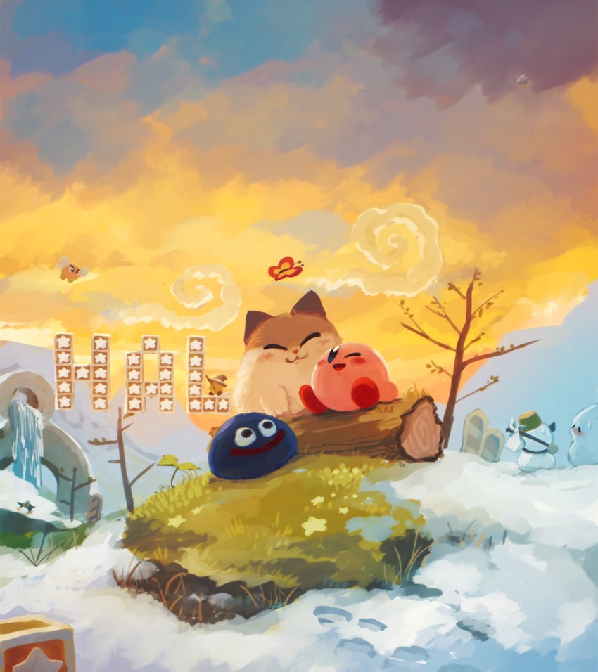 kirby, gooey, morpho knight, bronto burt, ufo, and 5 more (kirby and 1 more) drawn by suyasuyabi