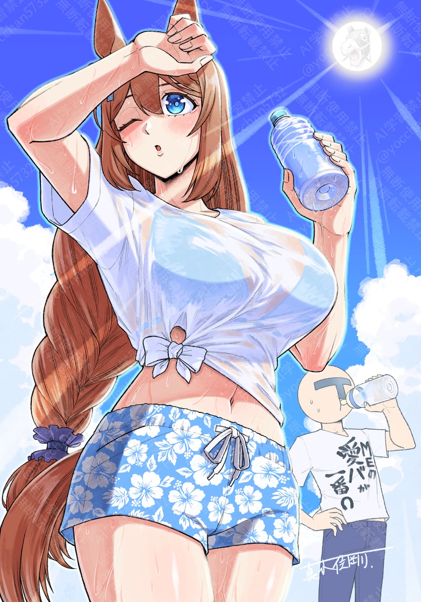trainer, t-head trainer, and super creek (umamusume) drawn by maki_yoshitake