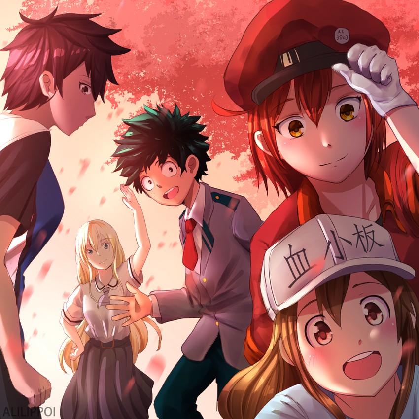 midoriya izuku, platelet, red blood cell, ae-3803, olivia, and 1 more (boku no hero academia and 3 more) drawn by alilippoi