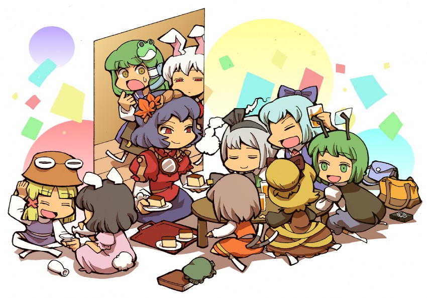 kochiya sanae, konpaku youmu, cirno, reisen udongein inaba, moriya suwako, and 6 more (touhou) drawn by hounori