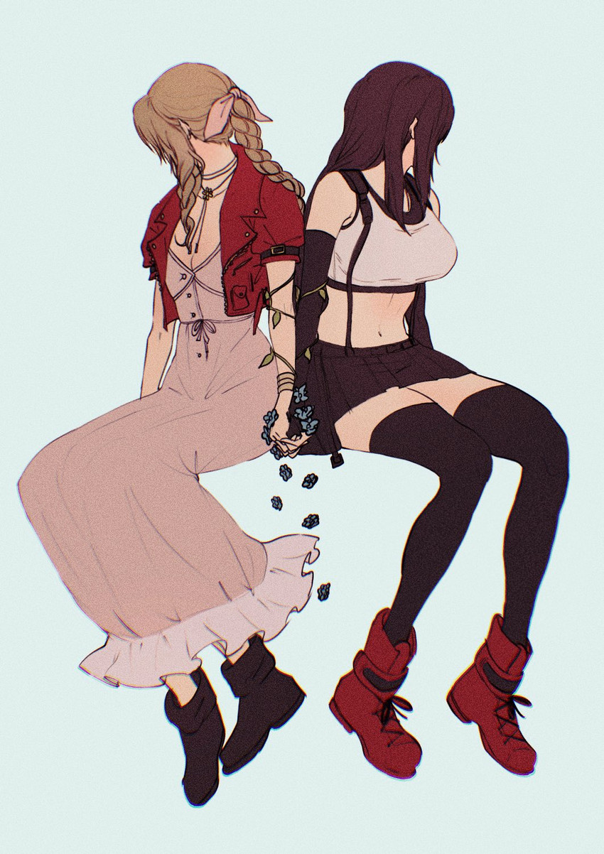 tifa lockhart and aerith gainsborough (final fantasy and 2 more) drawn by sera_(serappi)