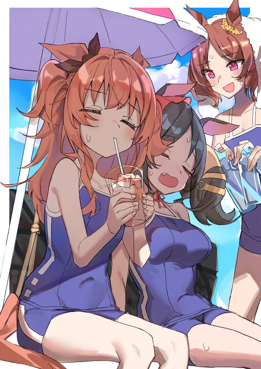mayano top gun, sakura laurel, and marvelous sunday (umamusume) drawn by haruyuki_(gffewuoutgblubh)