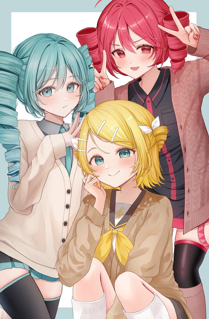 hatsune miku, kagamine rin, and kasane teto (vocaloid and 1 more) drawn by hisui_ame