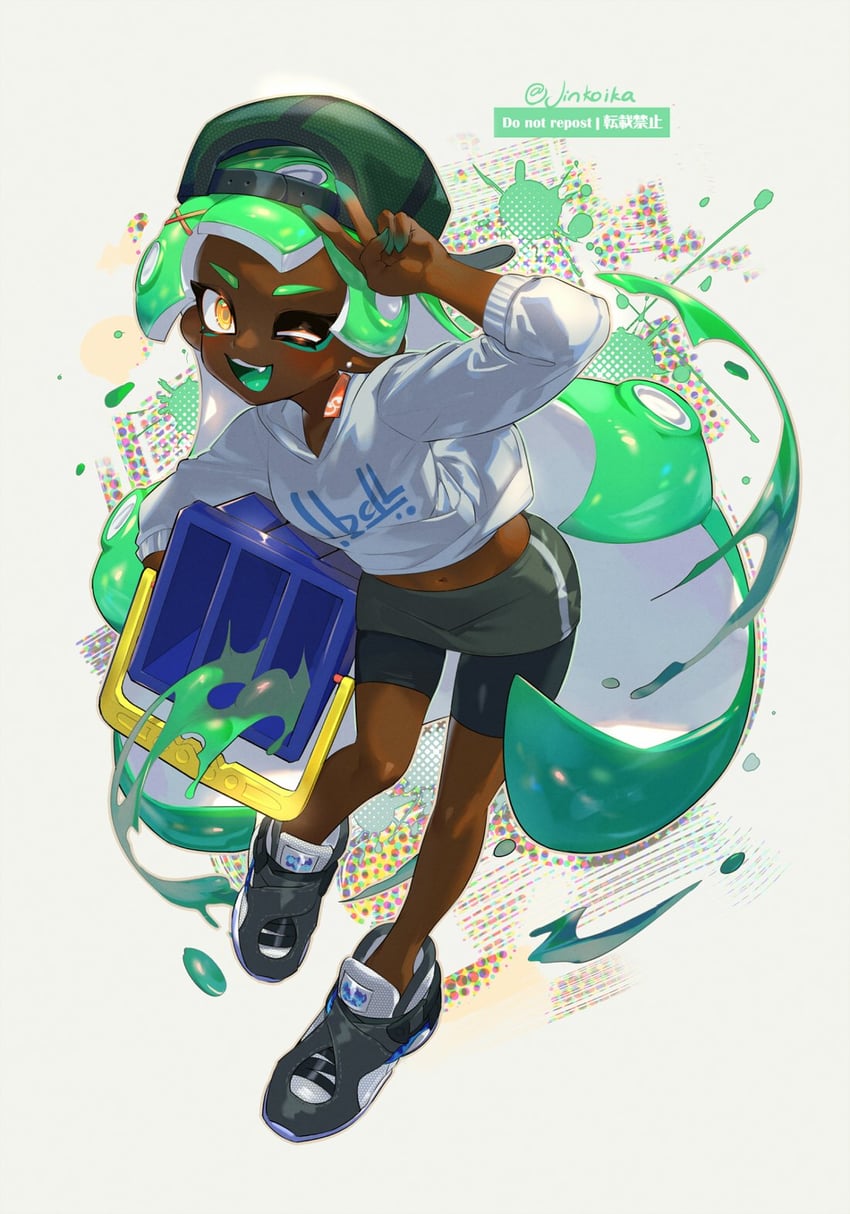 octoling player character and octoling girl (splatoon) drawn by jinkoika