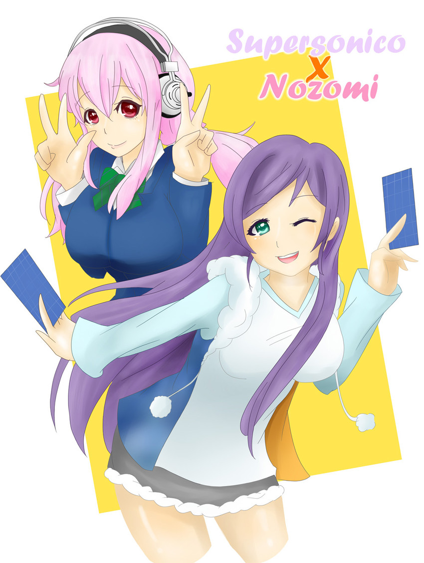 tojo nozomi and super sonico (love live! and 2 more) drawn by aki_sakura