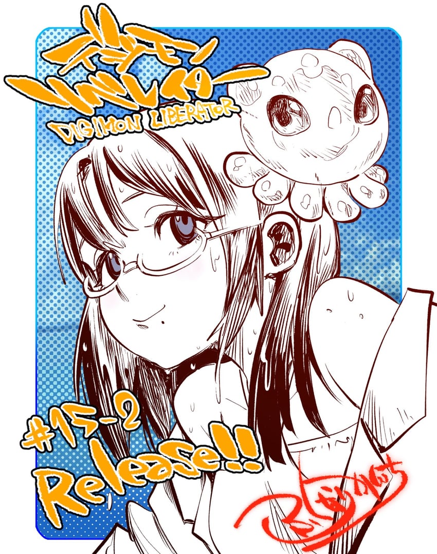 yao qinglan and puyoyomon (digimon and 2 more) drawn by fukunari_kanchi