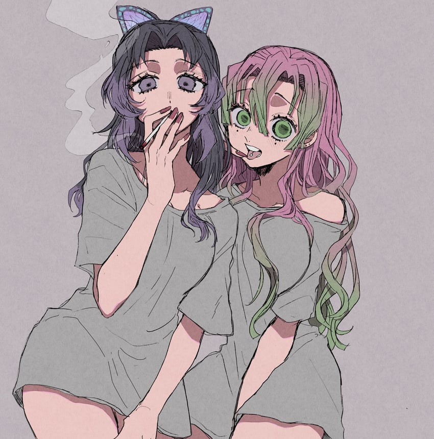 kochou shinobu and kanroji mitsuri (kimetsu no yaiba) drawn by mm25