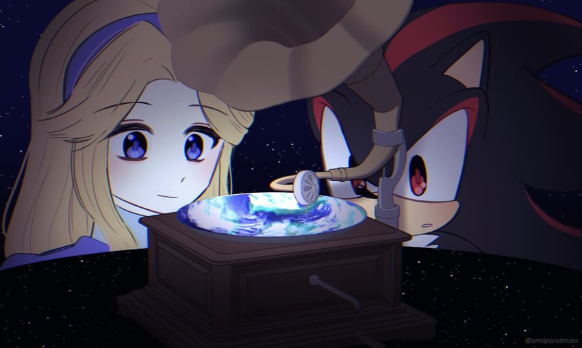 shadow the hedgehog and maria robotnik (sonic) drawn by smileandmiso
