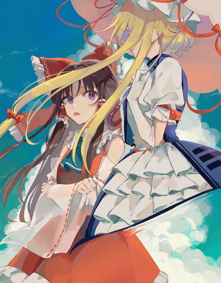 hakurei reimu and yakumo yukari (touhou) drawn by yanfei_u