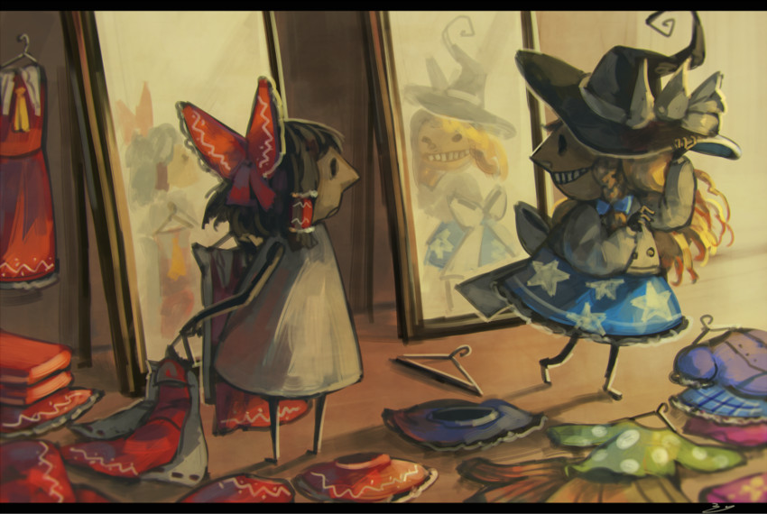 hakurei reimu and kirisame marisa (touhou) drawn by koto_inari