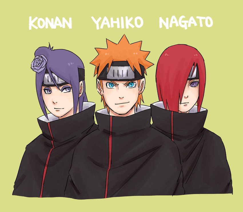 konan, yahiko, and nagato (naruto and 1 more) drawn by pinoko_(pnk623)