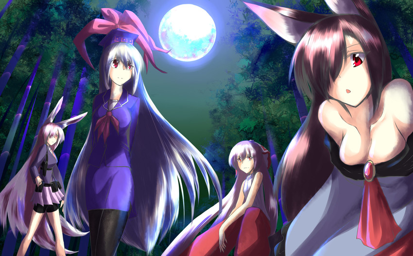 reisen udongein inaba, fujiwara no mokou, kamishirasawa keine, and imaizumi kagerou (touhou) drawn by nonbiri-silver