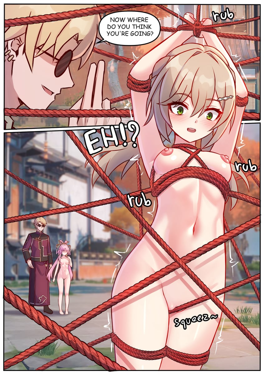 fu xuan, qingque, and skott (honkai and 1 more) drawn by jimpu6
