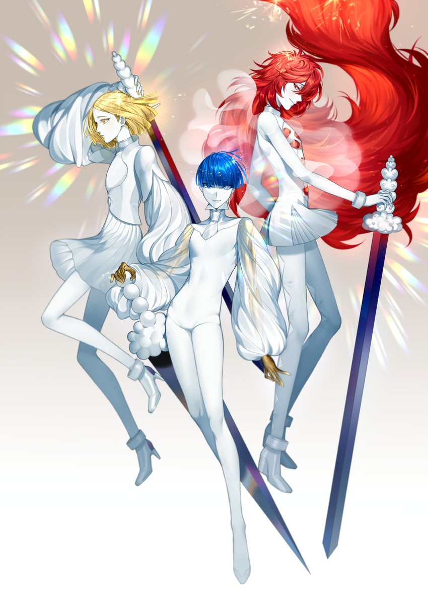 phosphophyllite, padparadscha, and yellow diamond (houseki no kuni) drawn by ultracat