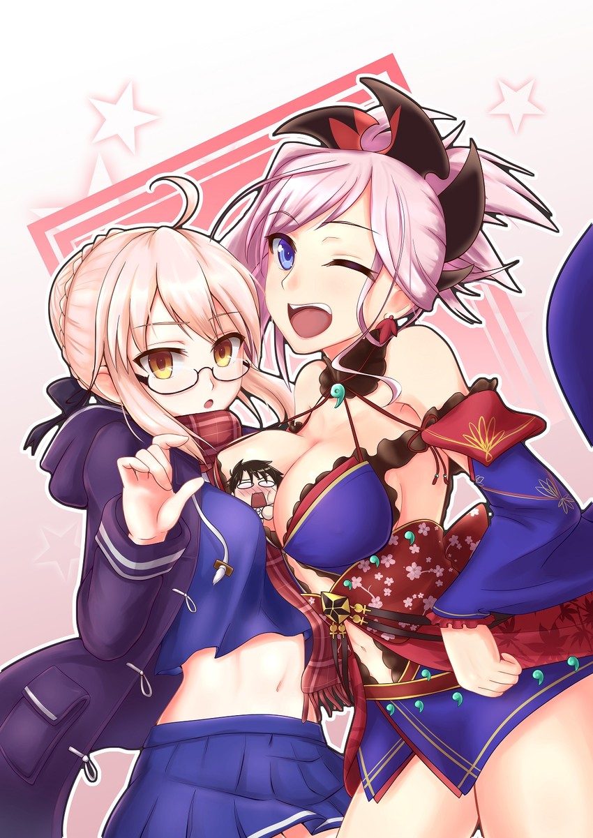 artoria pendragon, fujimaru ritsuka, miyamoto musashi, and mysterious heroine x alter (fate and 1 more) drawn by twofish224