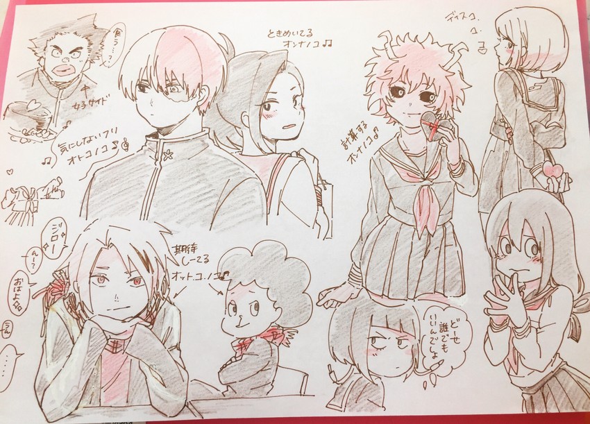uraraka ochaco, todoroki shoto, asui tsuyu, yaoyorozu momo, ashido mina, and 4 more (boku no hero academia) drawn by otojirou