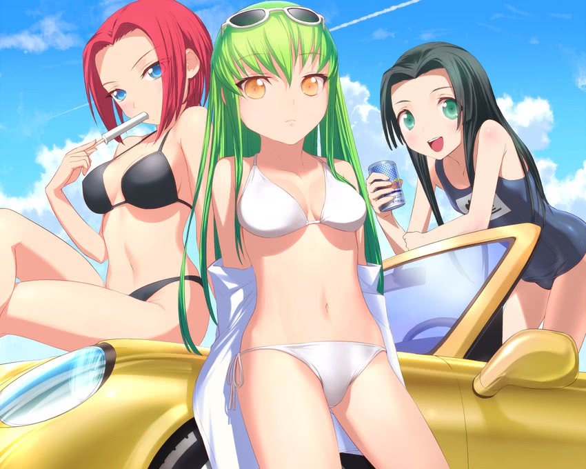 c.c., kouzuki kallen, and sumeragi kaguya (code geass) drawn by uni_(plastic_girl)