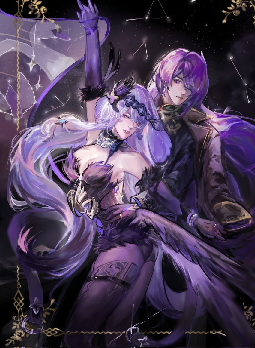 acheron and black swan (honkai and 1 more) drawn by yi04_04