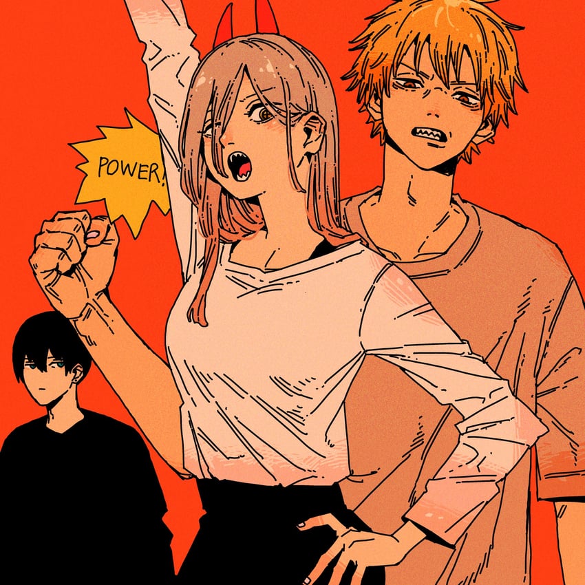 power, denji, and hayakawa aki (chainsaw man) drawn by kou_(tamagosan1001)