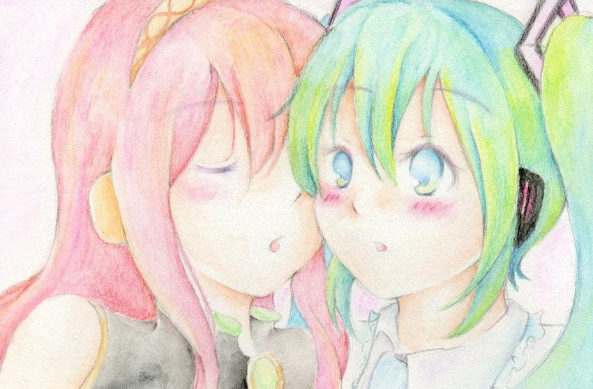 hatsune miku and megurine luka (vocaloid) drawn by mary_(jun'ichi)