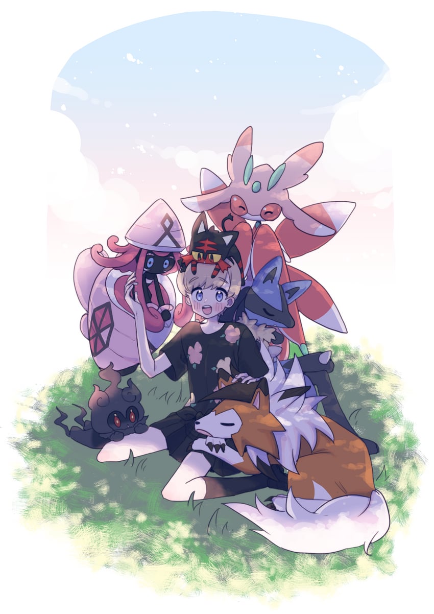 lucario, litten, lycanroc, lurantis, marshadow, and 1 more (original and 1 more) drawn by love-with---pizza