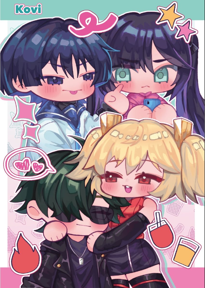 scaramouche, mona, burnice white, and lighter (genshin impact and 1 more) drawn by koviiy