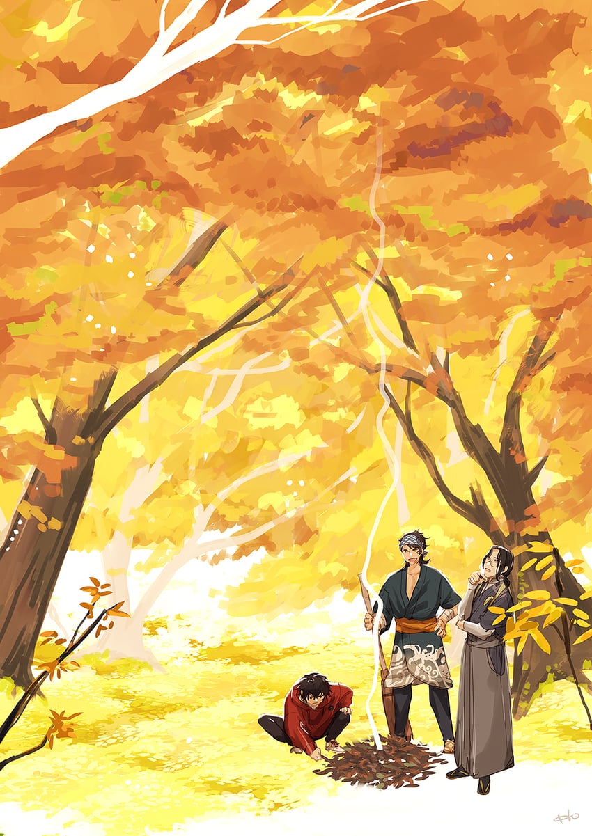 mutsu-no-kami yoshiyuki, hizen tadahiro, and nankaitarou chouson (touken ranbu) drawn by houhou_(black_lack)
