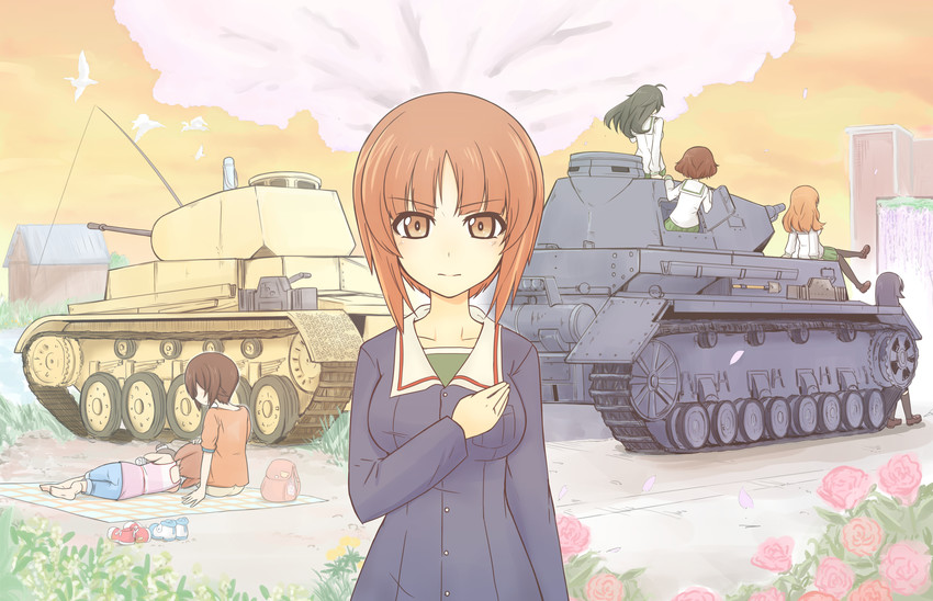 nishizumi miho, nishizumi maho, akiyama yukari, takebe saori, reizei mako, and 1 more (girls und panzer) drawn by hoshikawa_(hoshikawa_gusuku)