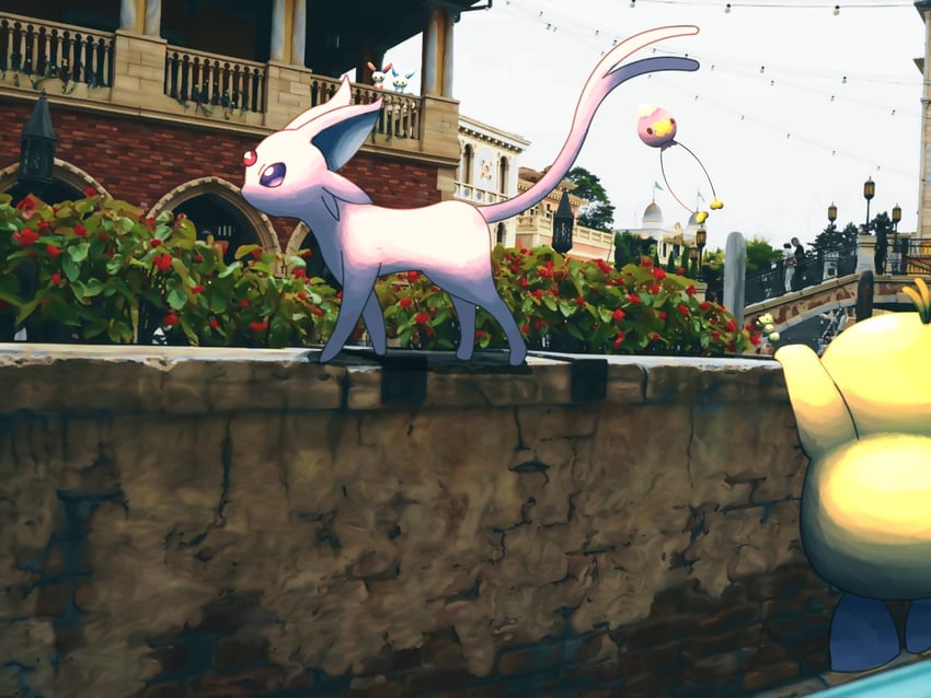 espeon, psyduck, drifloon, minun, and plusle (pokemon) drawn by watawatakuro