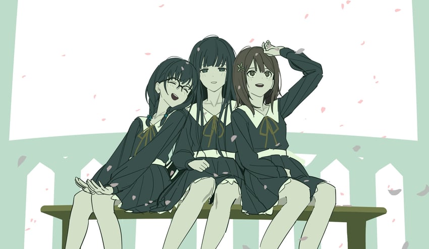 shirahane suou, kousaka mayuri, and hanabishi rikka (flowers) drawn by shishima_eichi