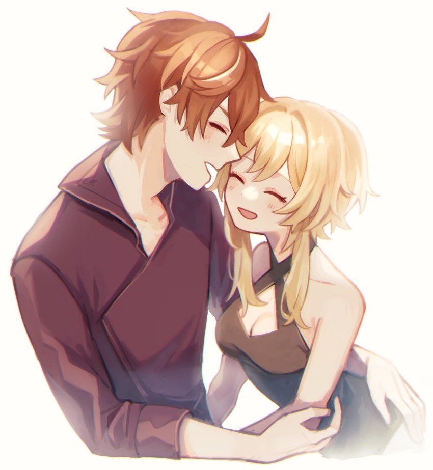 lumine and tartaglia (genshin impact) drawn by kino_(m6t2a)