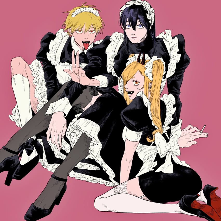 power, denji, and hayakawa aki (chainsaw man) drawn by gxlx_2ji