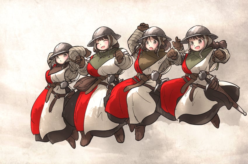 twin braids sister, single braid sister, mid neutral sister, and sister-at-arms (k-on! and 1 more) drawn by ironlily