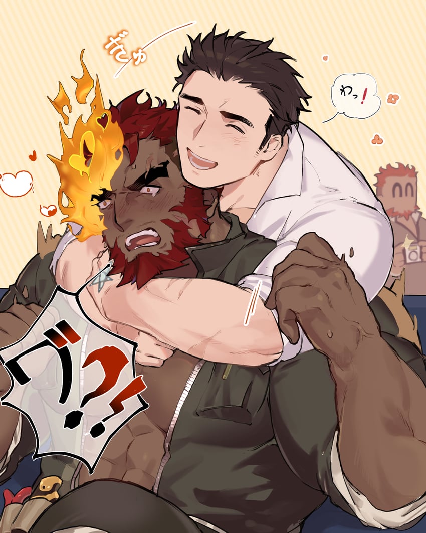 protagonist 3, hephaestus, and talos (tokyo afterschool summoners) drawn by nanaisan_(713)