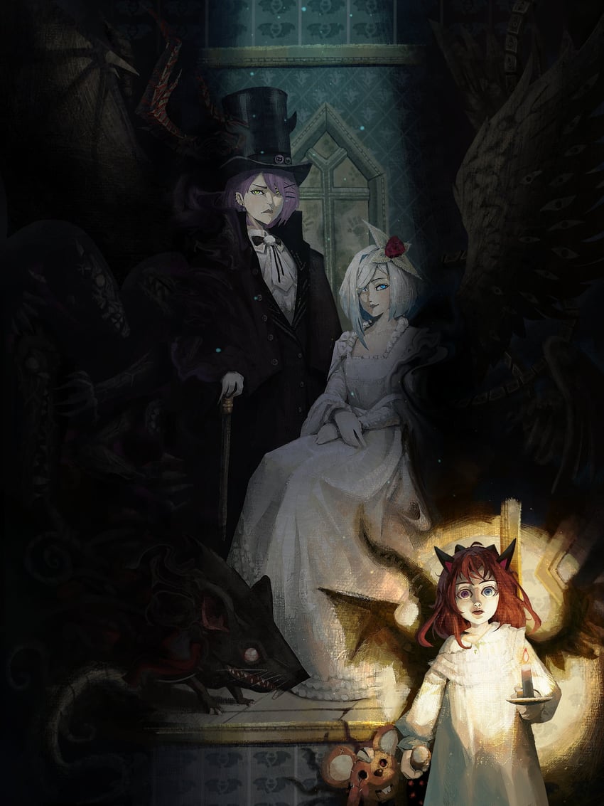 tokoyami towa, amane kanata, hakos baelz, irys, and halloween baelz (hololive and 1 more) drawn by lugiavn94