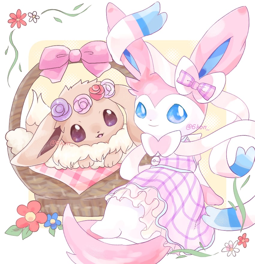 eevee and sylveon (pokemon and 1 more) drawn by erminetail