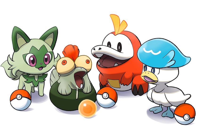 sprigatito, fuecoco, quaxly, and smallfry (pokemon and 1 more) drawn by xdies_ds