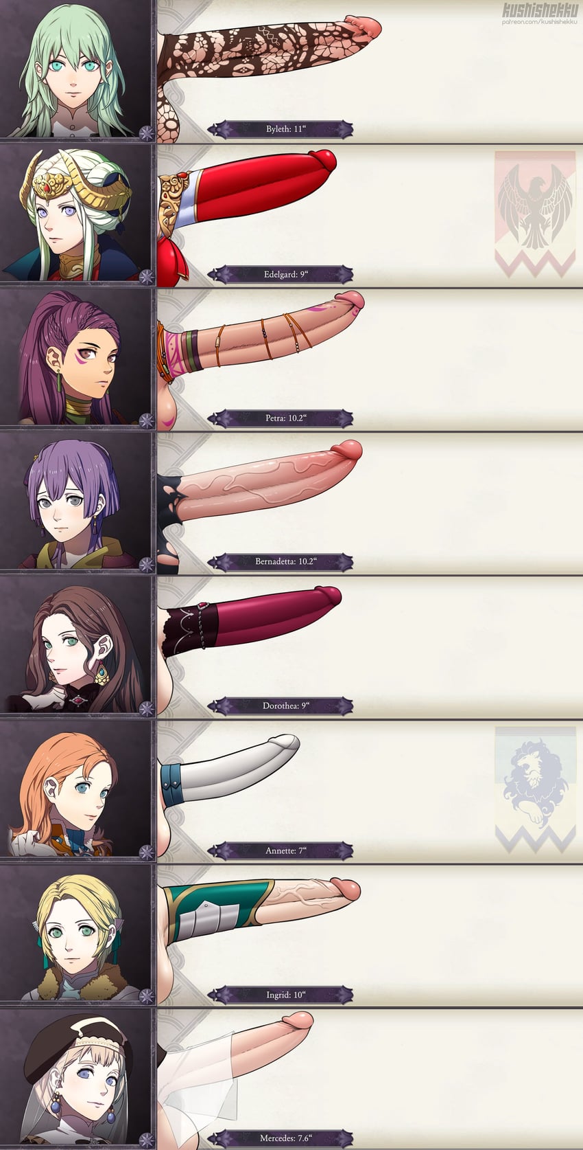 female byleth, edelgard von hresvelg, dorothea arnault, bernadetta von varley, ingrid brandl galatea, and 3 more (fire emblem and 1 more) drawn by kushishekku