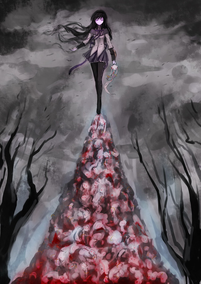 akemi homura and kyubey (mahou shoujo madoka magica) drawn by ryuuzaki_ichi