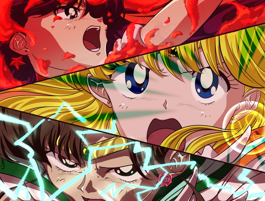 aino minako, hino rei, kino makoto, sailor venus, sailor mars, and 1 more (bishoujo senshi sailor moon) drawn by t_(moguro)