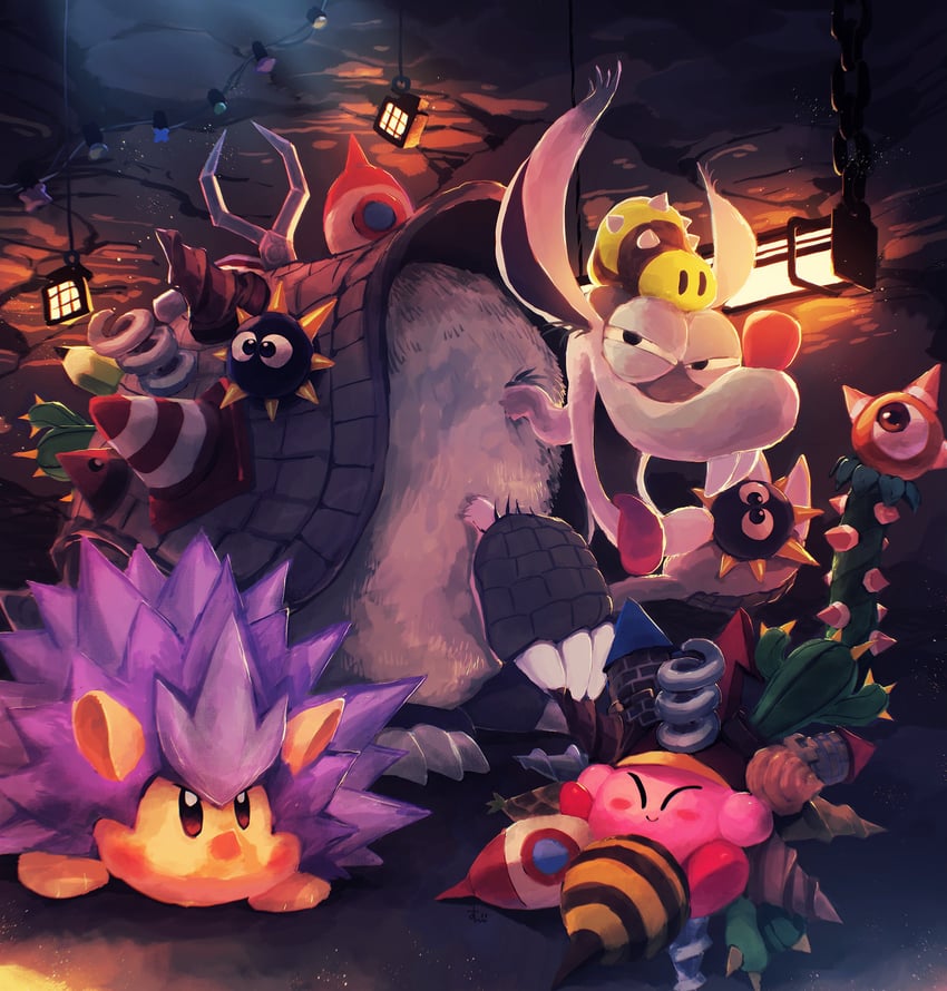 kirby, gordo, needlous, needle kirby, apolo, and 3 more (kirby and 1 more) drawn by suyasuyabi