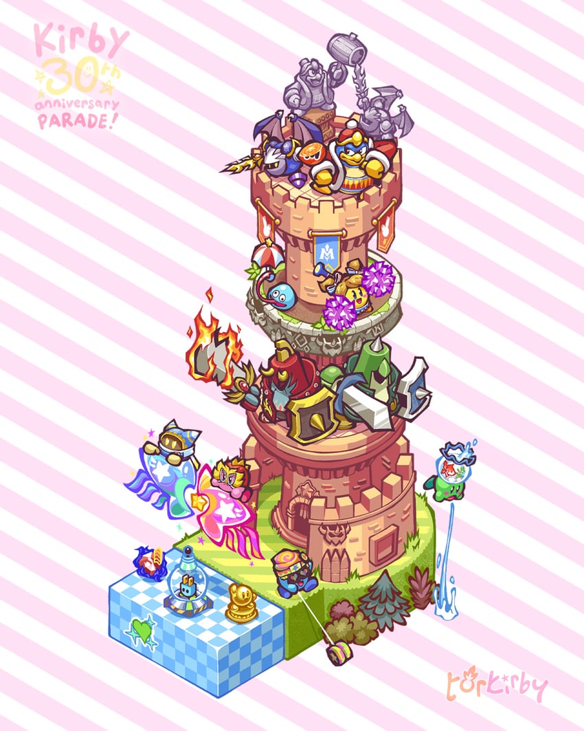 kirby, meta knight, king dedede, magolor, gooey, and 7 more (kirby and 1 more) drawn by torkirby