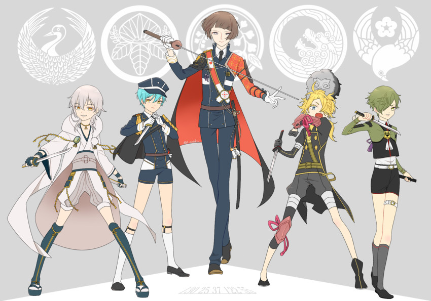 tsurumaru kuninaga, ichigo hitofuri, hirano toushirou, uguisumaru, shishiou, and 1 more (touken ranbu) drawn by eneko