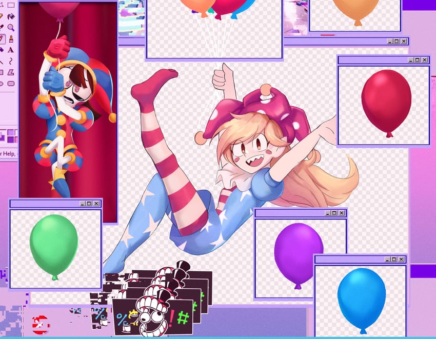 clownpiece, pomni, and caine (touhou and 1 more) drawn by kappce