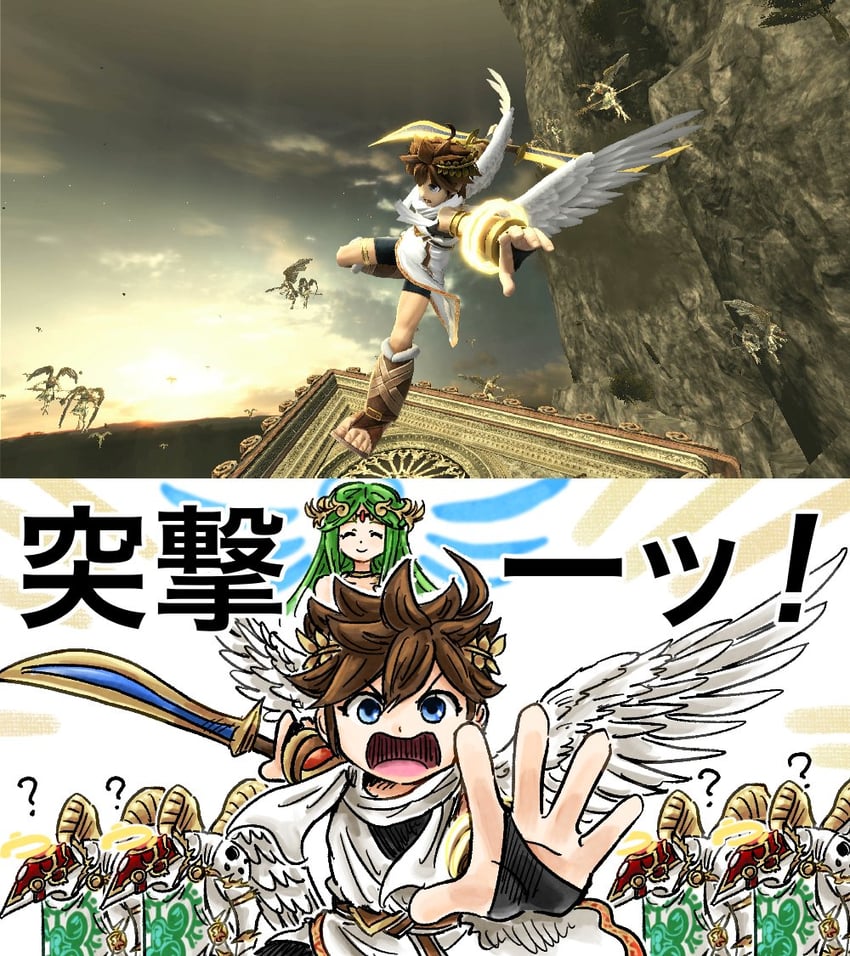 palutena, pit, and affinity (super smash bros. and 3 more) drawn by kicdon